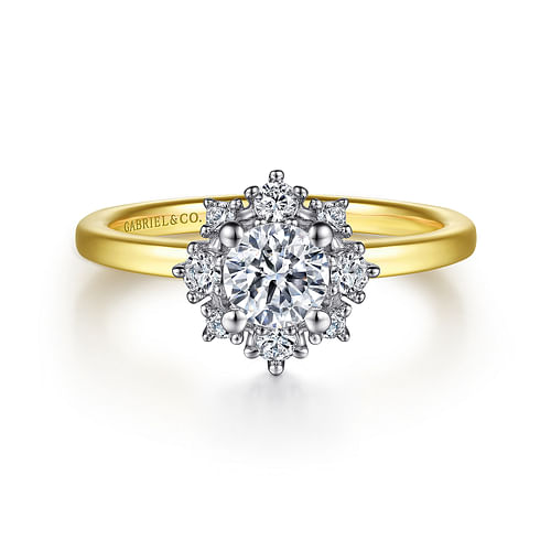Unique 14K White-Yellow Gold Halo Diamond Engagement Ring