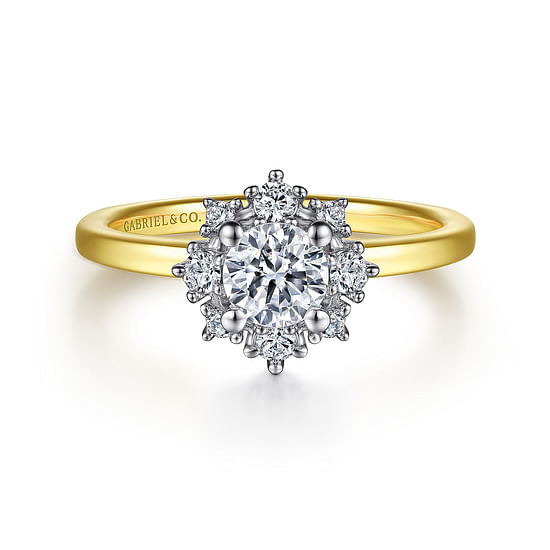 Gabriel - Unique 14K White-Yellow Gold Halo Diamond Engagement Ring