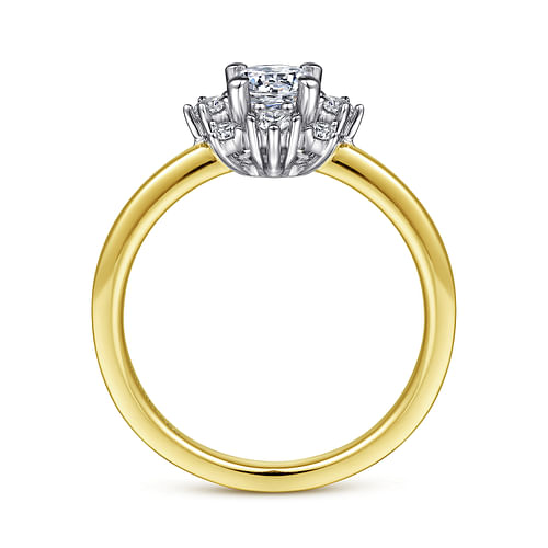 Unique 14K White-Yellow Gold Halo Diamond Engagement Ring