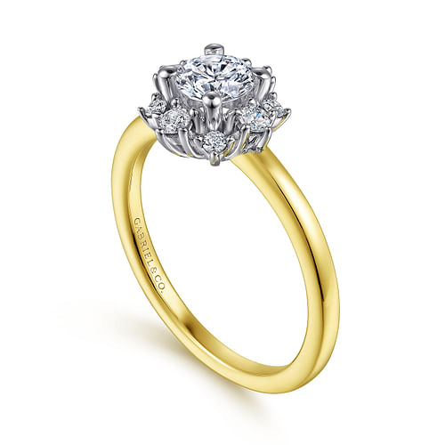 Unique 14K White-Yellow Gold Halo Diamond Engagement Ring