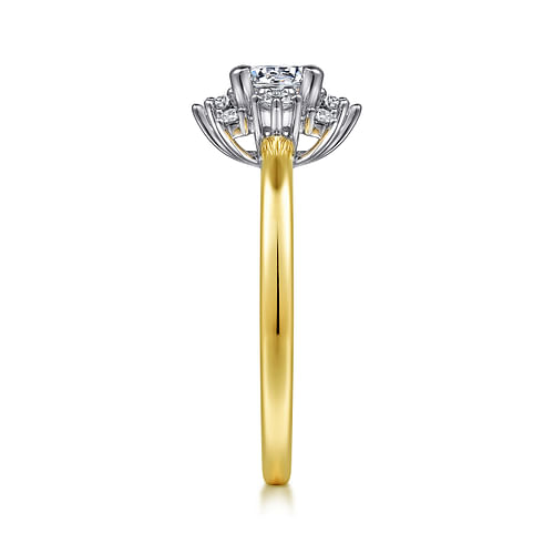 Unique 14K White-Yellow Gold Halo Diamond Engagement Ring