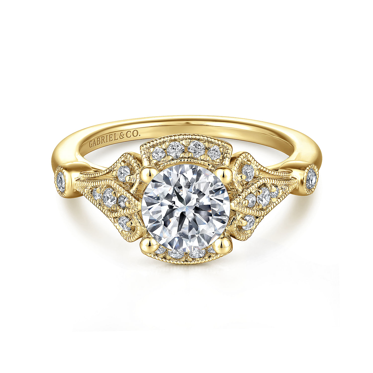 Gabriel - Unique 14K Yellow Gold Art Deco Halo Diamond Engagement Ring