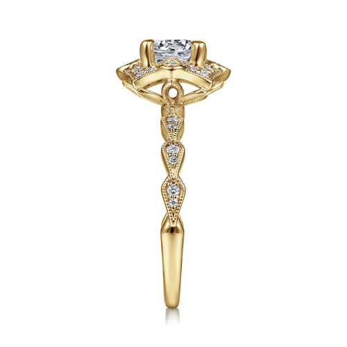 Unique 14K Yellow Gold Art Deco Halo Diamond Engagement Ring