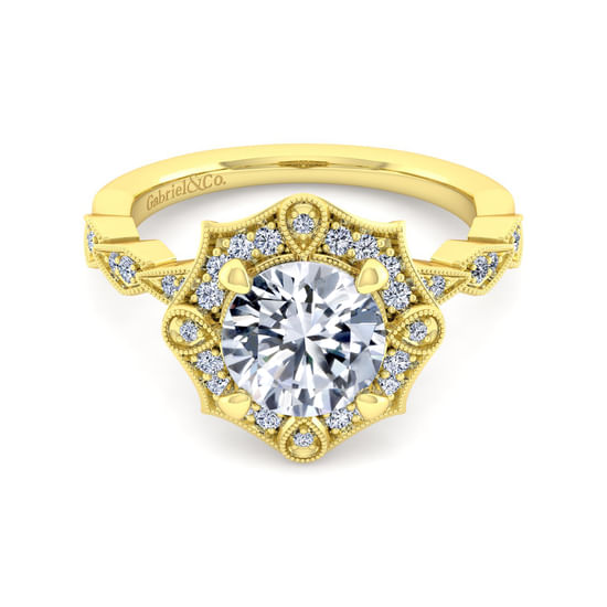 Gabriel - Unique 14K Yellow Gold Art Deco Halo Diamond Engagement Ring