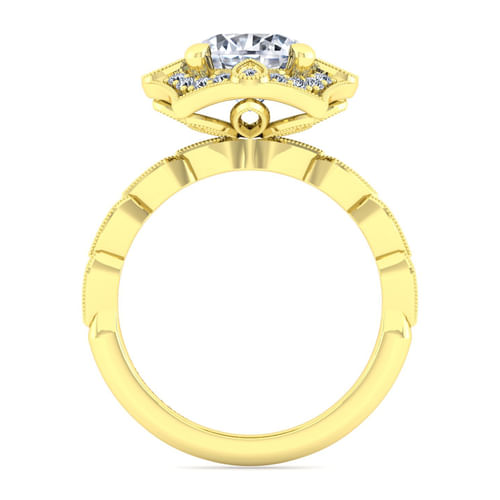 Unique 14K Yellow Gold Art Deco Halo Diamond Engagement Ring