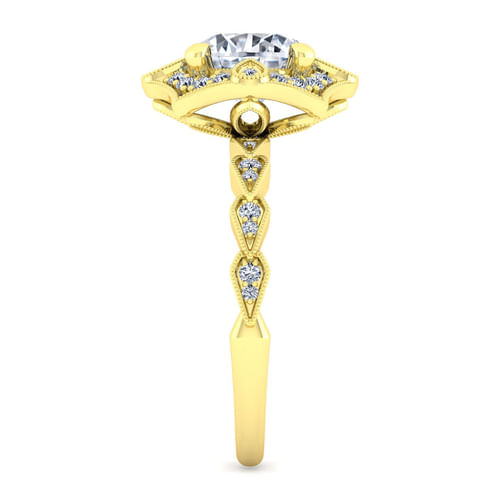 Unique 14K Yellow Gold Art Deco Halo Diamond Engagement Ring