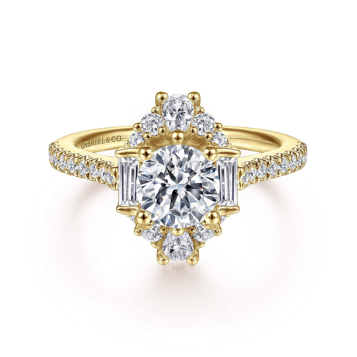 Gabriel - Unique 14K Yellow Gold Art Deco Halo Diamond Engagement Ring