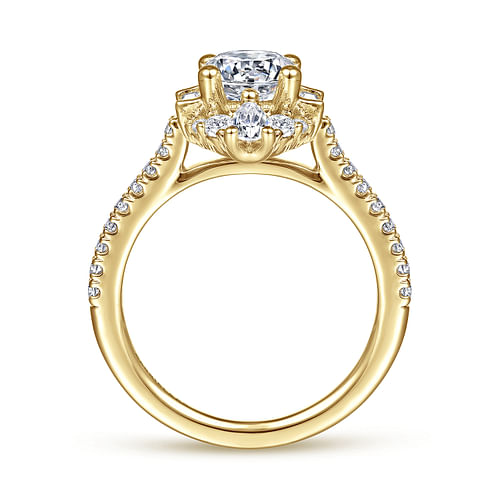 Unique 14K Yellow Gold Art Deco Halo Diamond Engagement Ring