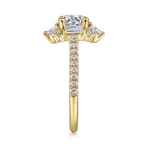 Unique 14K Yellow Gold Art Deco Halo Diamond Engagement Ring