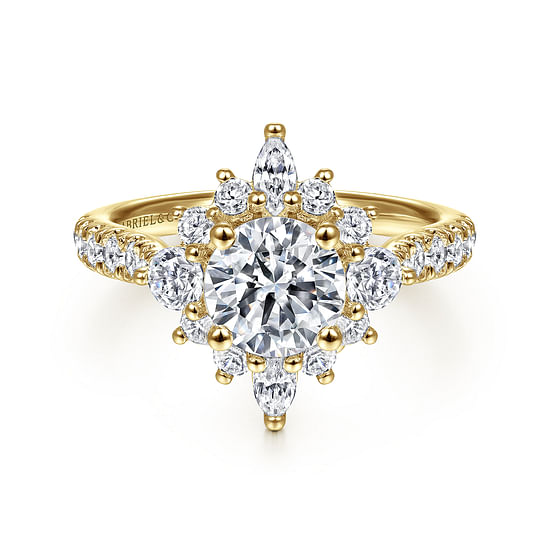 Gabriel - Unique 14K Yellow Gold Round Halo Diamond Engagement Ring