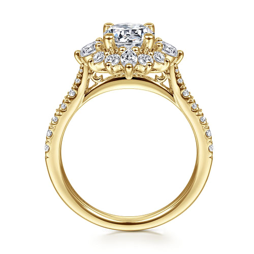 Unique 14K Yellow Gold Round Halo Diamond Engagement Ring