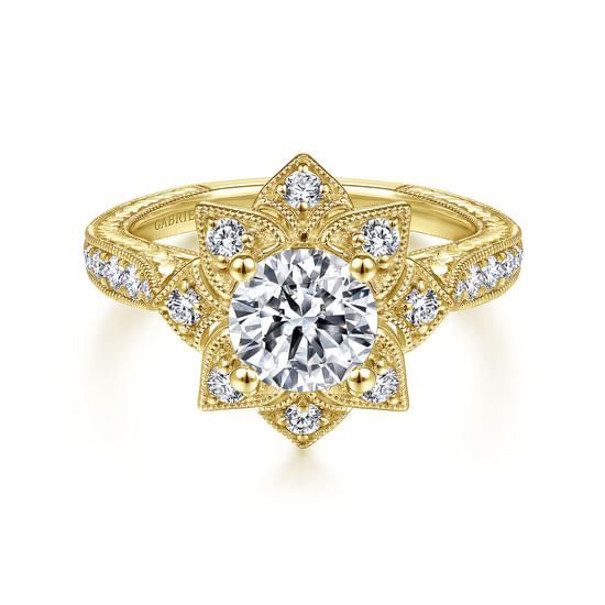 Gabriel - Unique 14K Yellow Gold Round Halo Diamond Engagement Ring