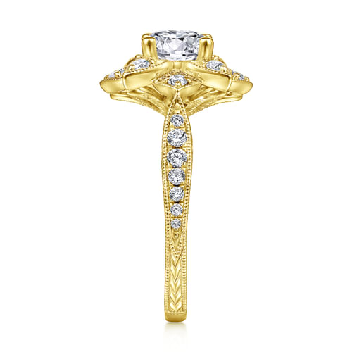 Unique 14K Yellow Gold Round Halo Diamond Engagement Ring