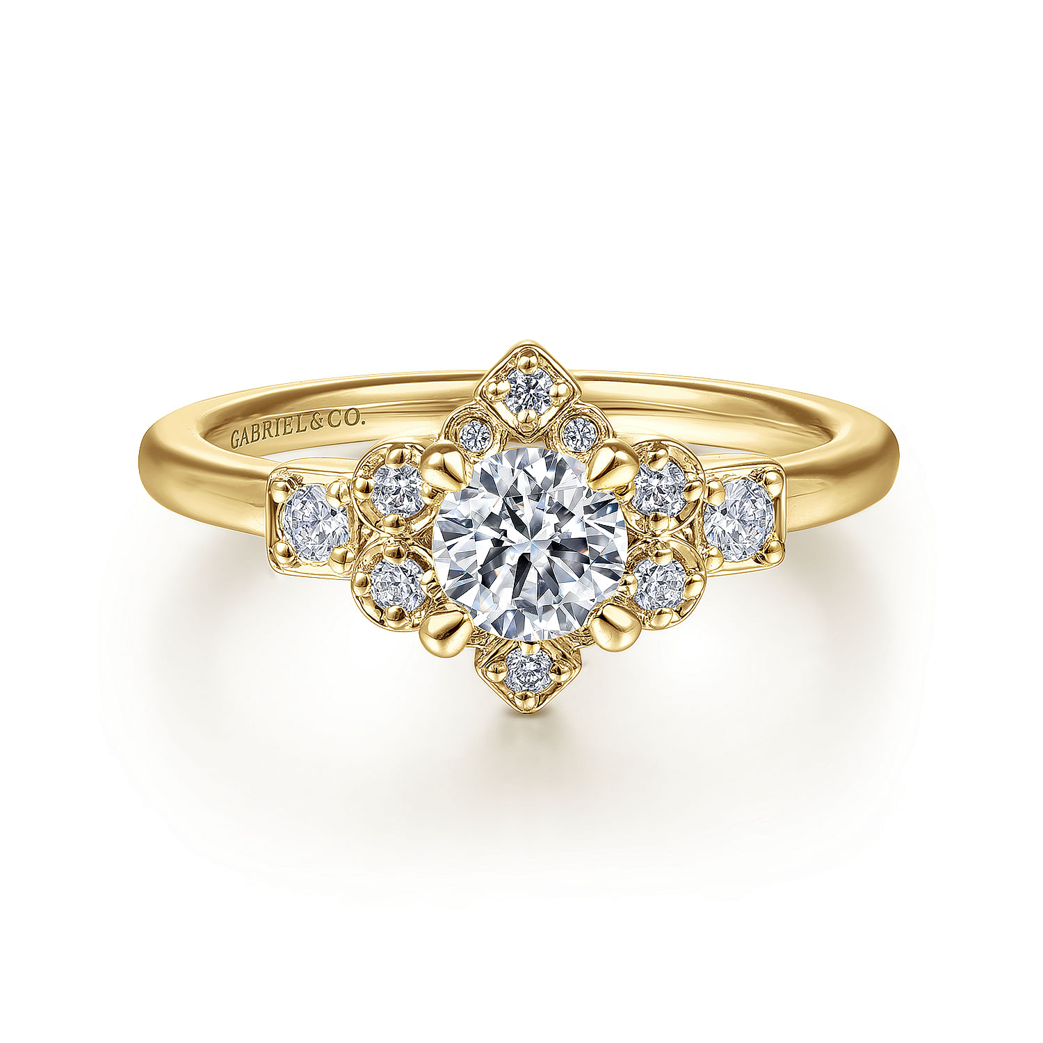 Gabriel - Unique 14K Yellow Gold Round Halo Diamond Engagement Ring