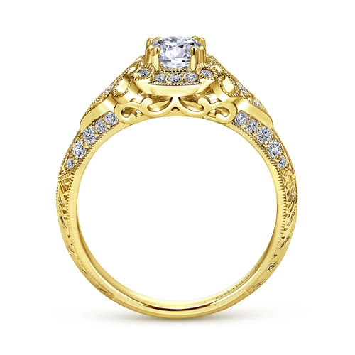 Unique 14K Yellow Gold Vintage Inspired Diamond Halo Engagement Ring