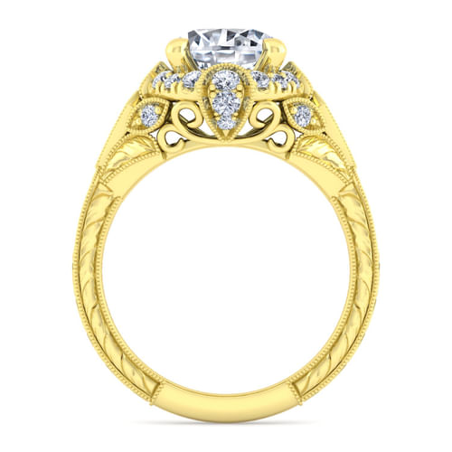 Unique 14K Yellow Gold Vintage Inspired Diamond Halo Engagement Ring