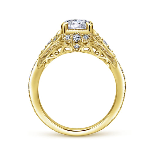 Unique 14K Yellow Gold Vintage Inspired Diamond Halo Engagement Ring