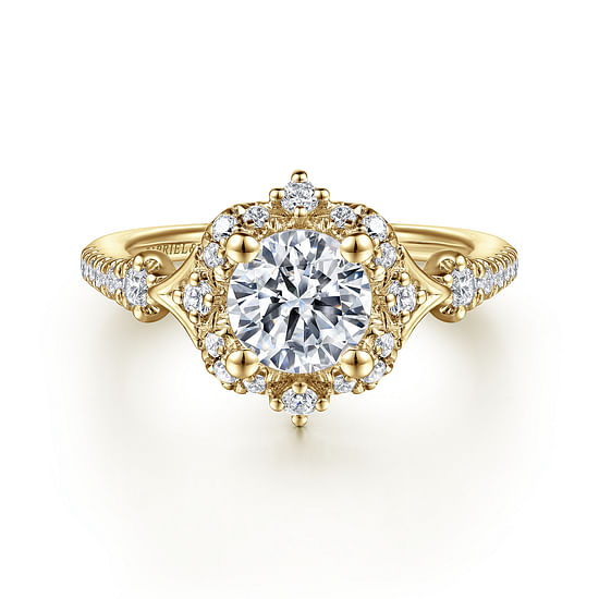 Gabriel - Unique 14K Yellow Gold Vintage Inspired Halo Diamond Engagement Ring