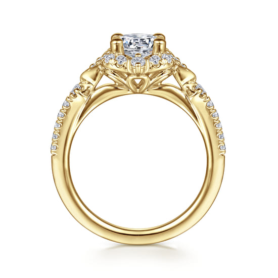 Unique 14K Yellow Gold Vintage Inspired Halo Diamond Engagement Ring angle 2