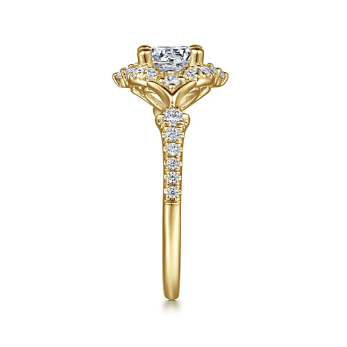 Unique 14K Yellow Gold Vintage Inspired Halo Diamond Engagement Ring