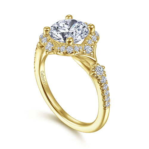 Unique 14K Yellow Gold Vintage Inspired Halo Diamond Engagement Ring