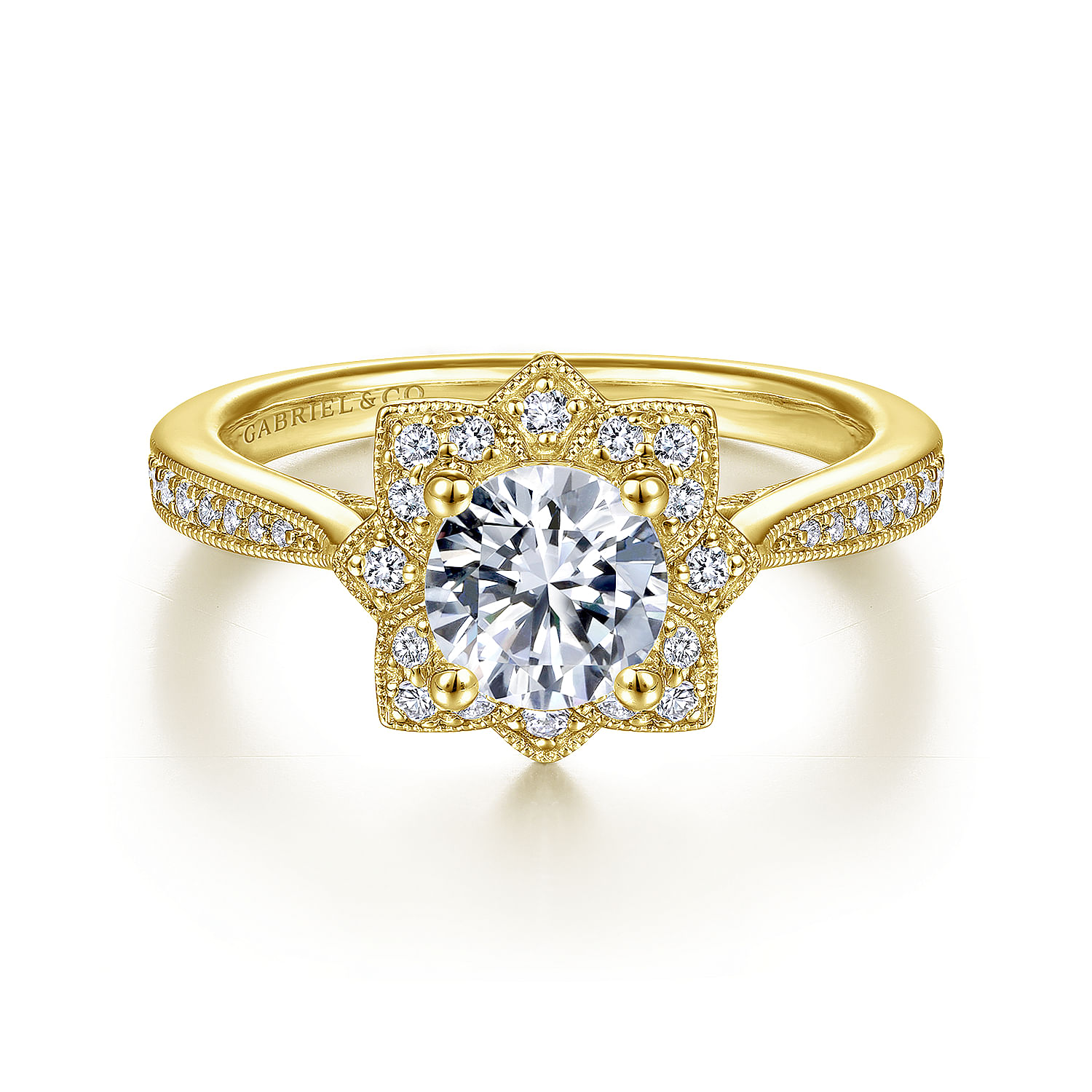 Gabriel - Unique 14K Yellow Gold Vintage Inspired Halo Diamond Engagement Ring