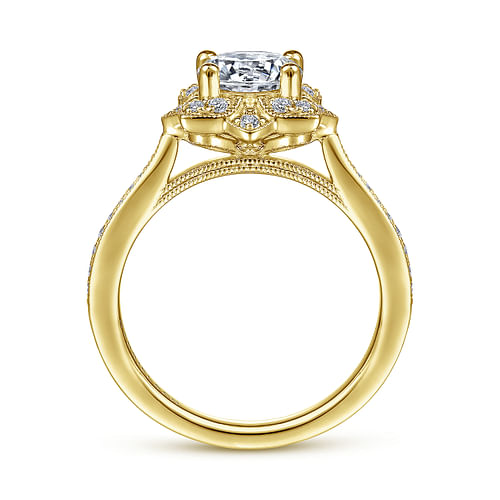 Unique 14K Yellow Gold Vintage Inspired Halo Diamond Engagement Ring