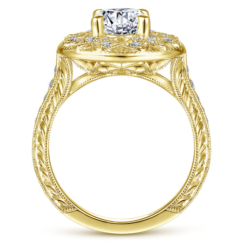 Unique 14K Yellow Gold Vintage Inspired Halo Diamond Engagement Ring
