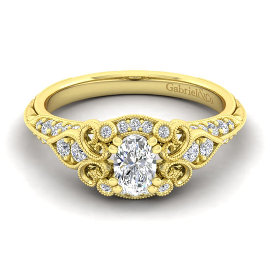 Gabriel - Unique 14K Yellow Gold Vintage Inspired Oval Diamond Halo Engagement Ring