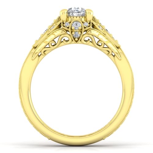 Unique 14K Yellow Gold Vintage Inspired Oval Halo Diamond Engagement Ring