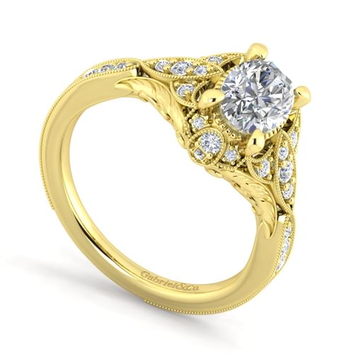 Unique 14K Yellow Gold Vintage Inspired Oval Halo Diamond Engagement Ring