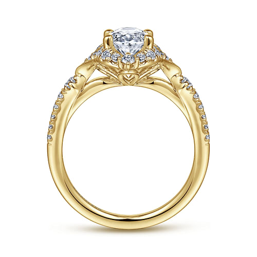 Unique 14K Yellow Gold Vintage Inspired Oval Halo Diamond Engagement Ring