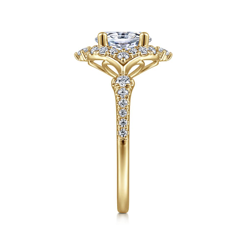 Unique 14K Yellow Gold Vintage Inspired Oval Halo Diamond Engagement Ring