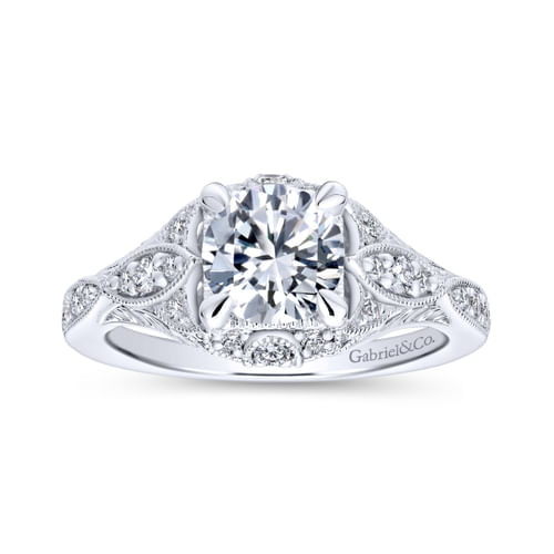 Unique 18K White Gold Vintage Inspired Halo Engagement Ring