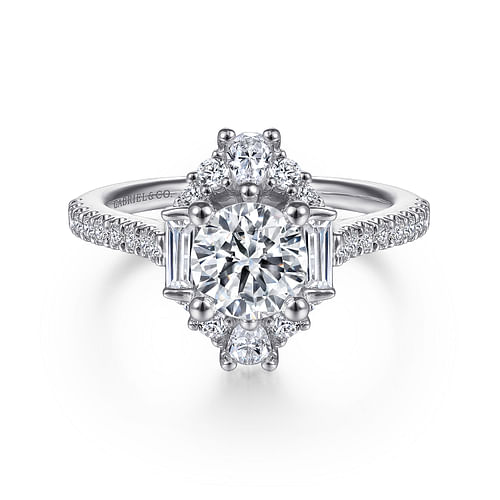 Unique Platinum Art Deco Halo Diamond Engagement Ring