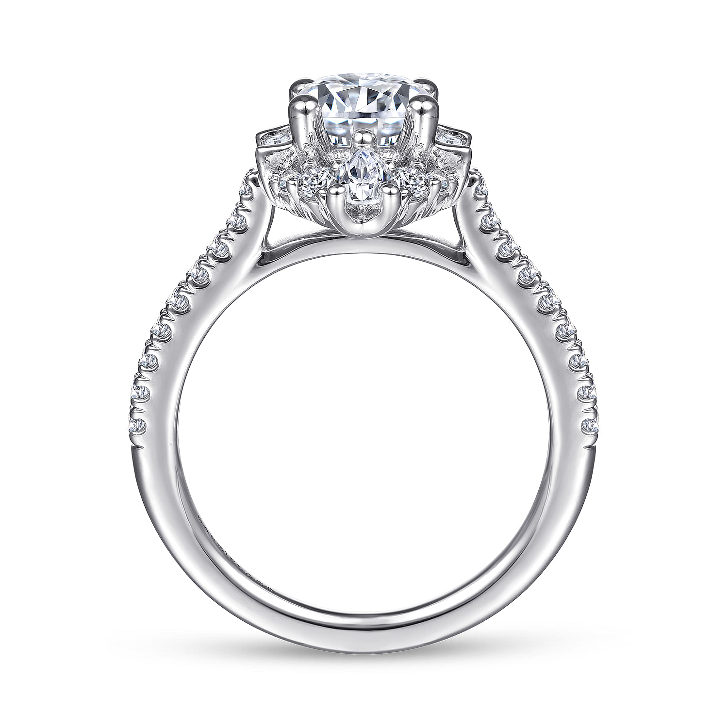 Unique Platinum Art Deco Halo Diamond Engagement Ring