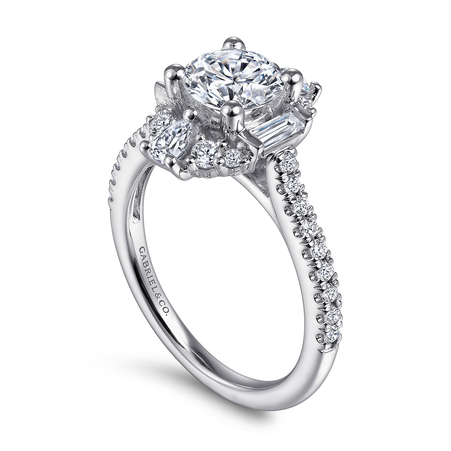 Unique Platinum Art Deco Halo Diamond Engagement Ring