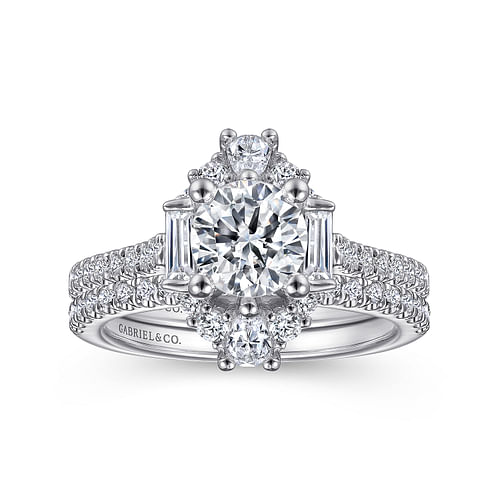 Unique Platinum Art Deco Halo Diamond Engagement Ring