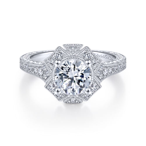 Unique Platinum Art Deco Halo Engagement Ring