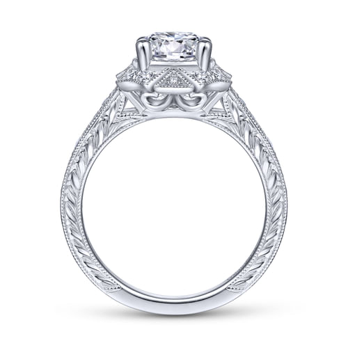Unique Platinum Art Deco Halo Engagement Ring