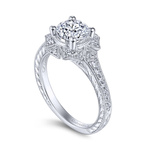 Unique Platinum Art Deco Halo Engagement Ring