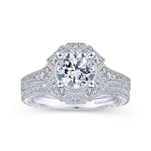 Unique Platinum Art Deco Halo Engagement Ring