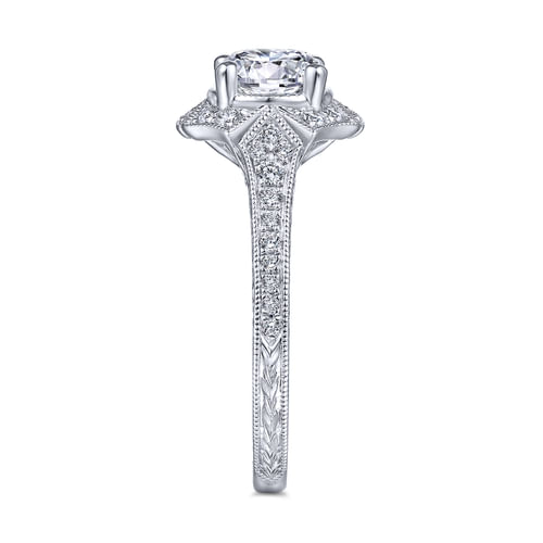 Unique Platinum Art Deco Halo Engagement Ring
