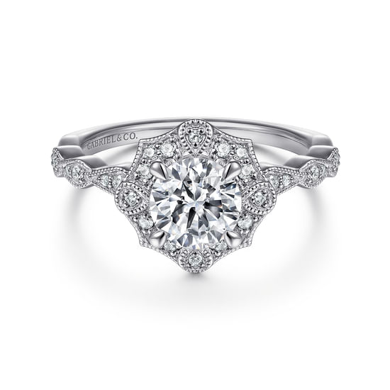 Gabriel - Unique Platinum Art Deco Halo Engagement Ring