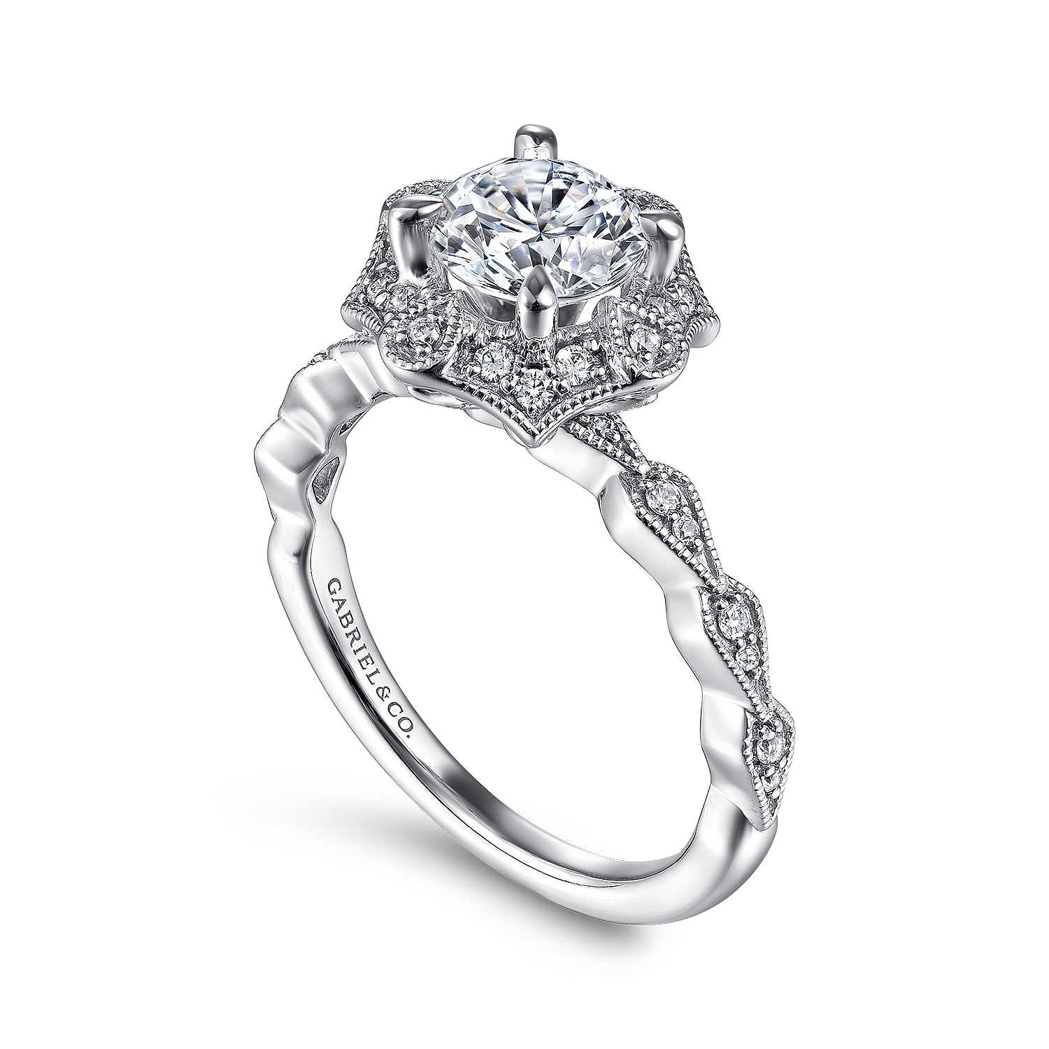 Unique Platinum Art Deco Halo Engagement Ring