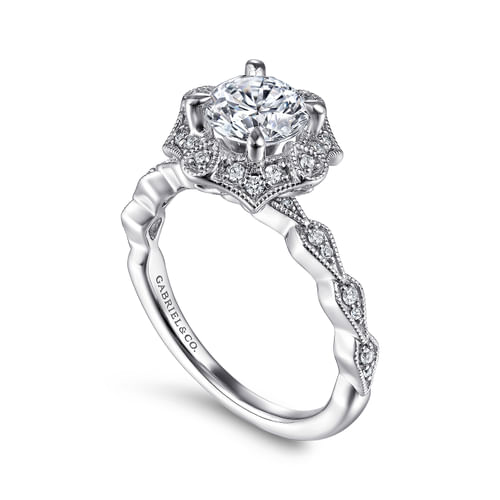Unique Platinum Art Deco Halo Engagement Ring