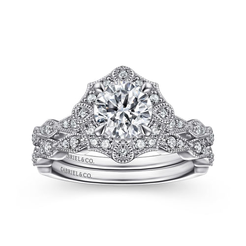 Unique Platinum Art Deco Halo Engagement Ring