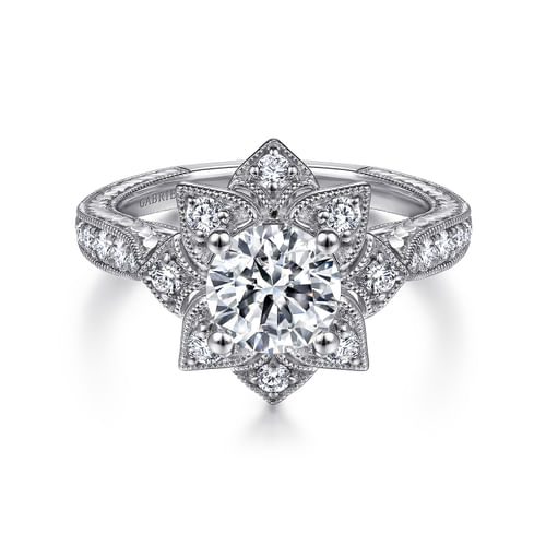 Unique Platinum Round Halo Engagement Ring