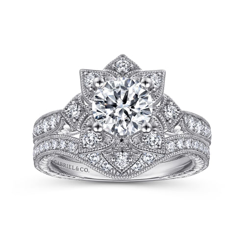 Unique Platinum Round Halo Engagement Ring
