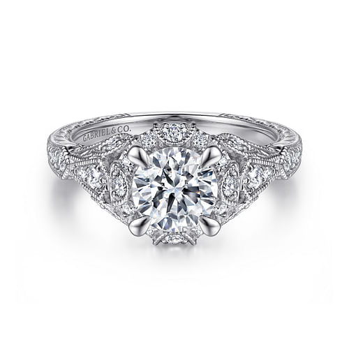 Unique Platinum Vintage Inspired Diamond Halo Engagement Ring